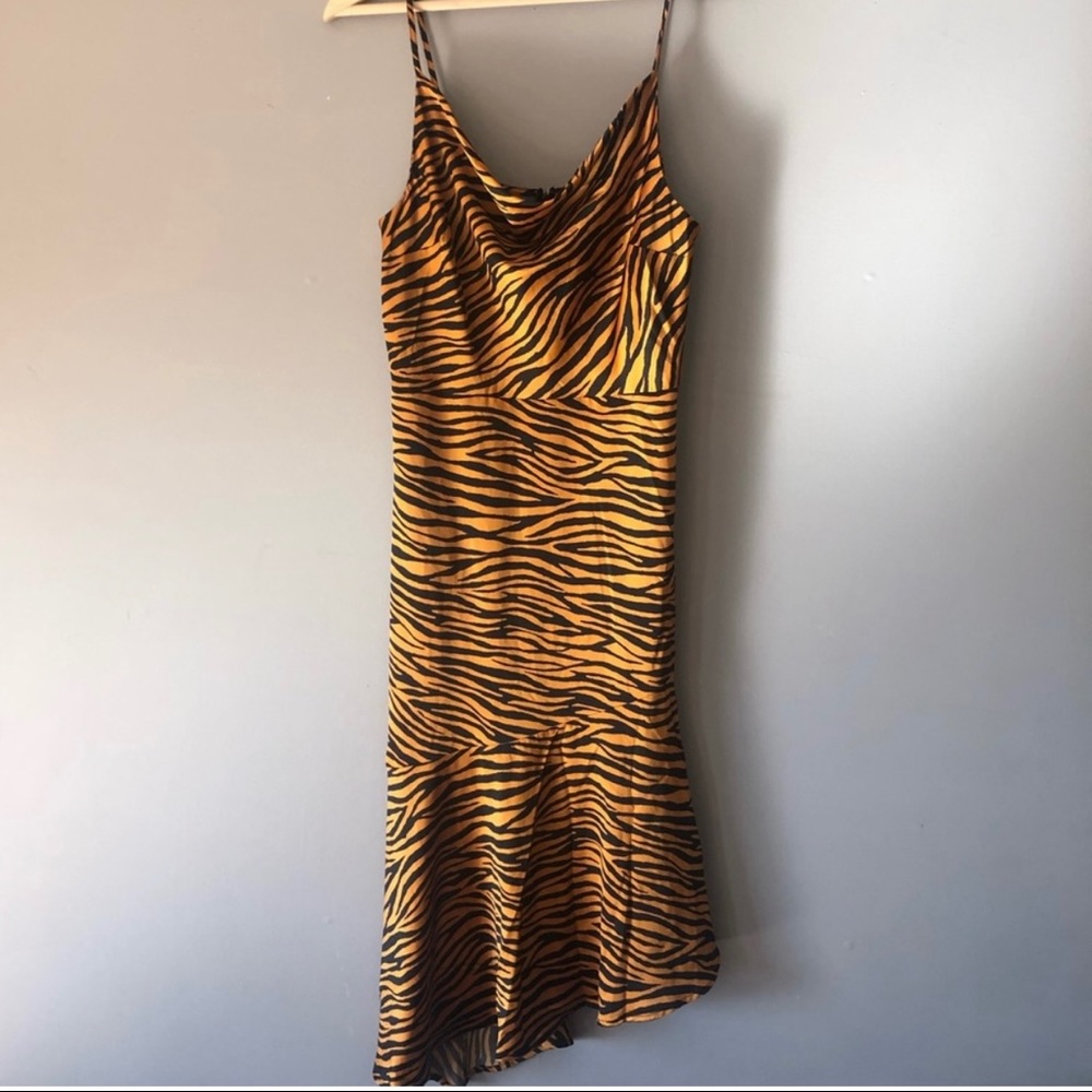 J.O.A Tiger Print Cowl Neck Asymmetrical Rufflehem